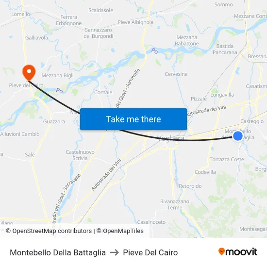 Montebello Della Battaglia to Pieve Del Cairo map