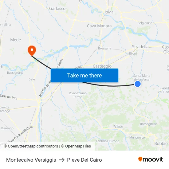 Montecalvo Versiggia to Pieve Del Cairo map