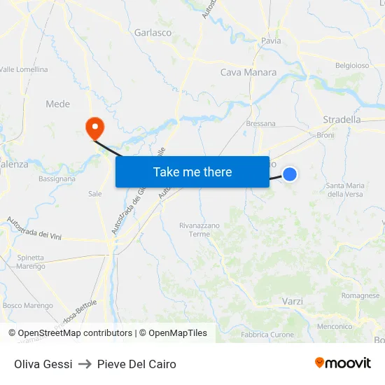 Oliva Gessi to Pieve Del Cairo map