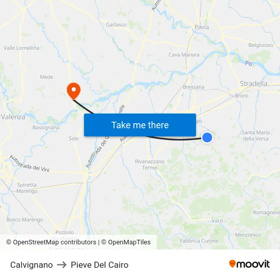 Calvignano to Pieve Del Cairo map