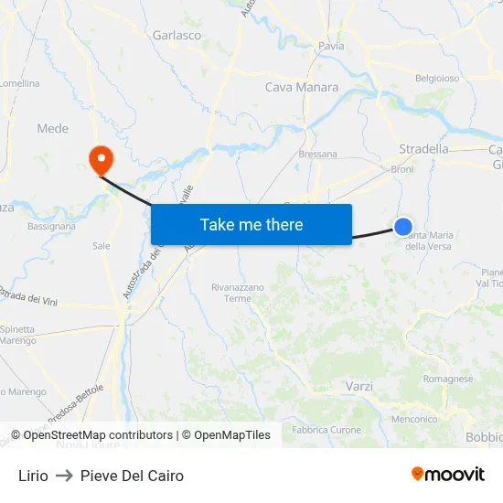 Lirio to Pieve Del Cairo map