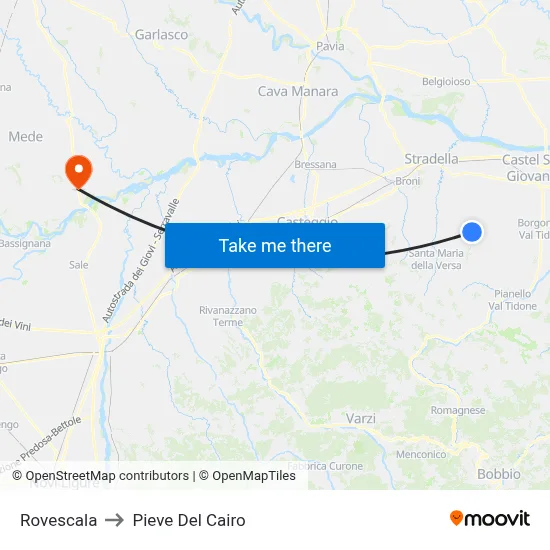 Rovescala to Pieve Del Cairo map