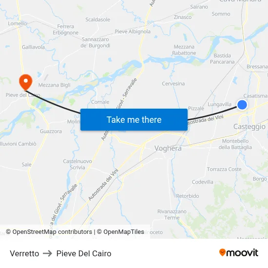 Verretto to Pieve Del Cairo map