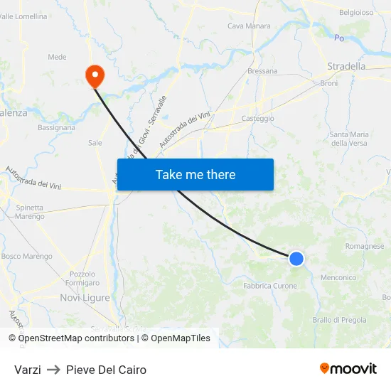 Varzi to Pieve Del Cairo map