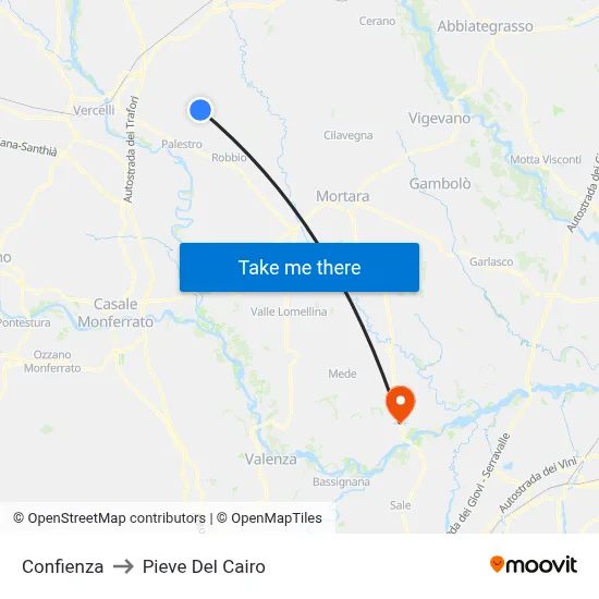 Confienza to Pieve del Cairo map