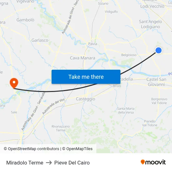 Miradolo Terme to Pieve Del Cairo map