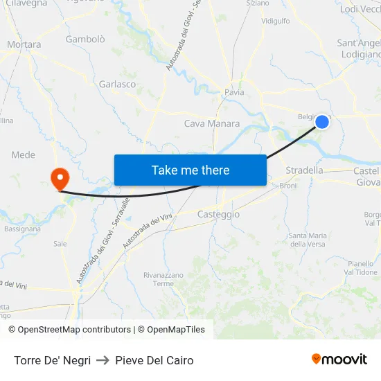 Torre De' Negri to Pieve Del Cairo map