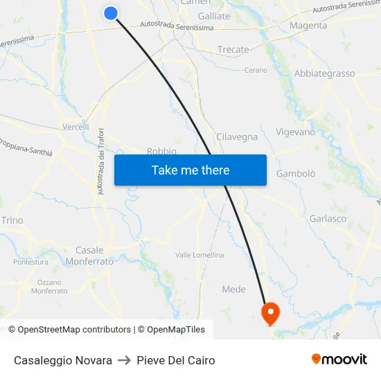 Casaleggio Novara to Pieve Del Cairo map