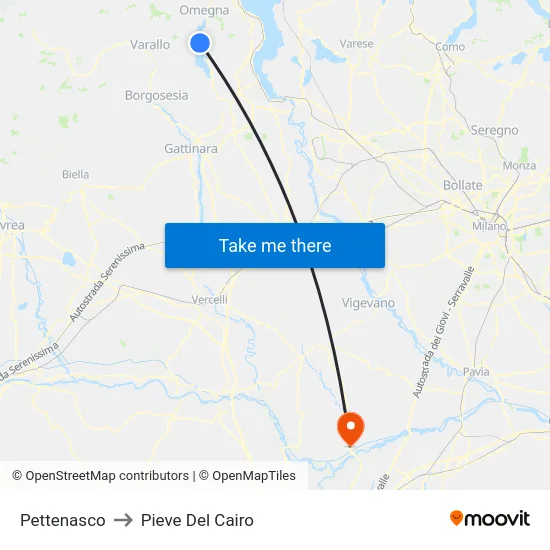 Pettenasco to Pieve del Cairo map