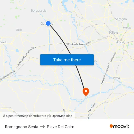 Romagnano Sesia to Pieve Del Cairo map