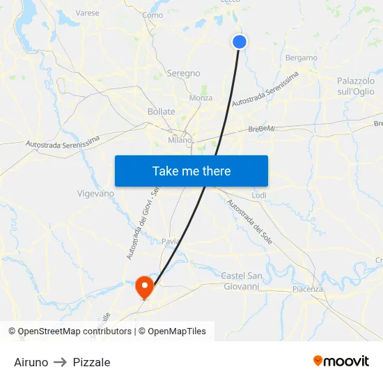 Airuno to Pizzale map
