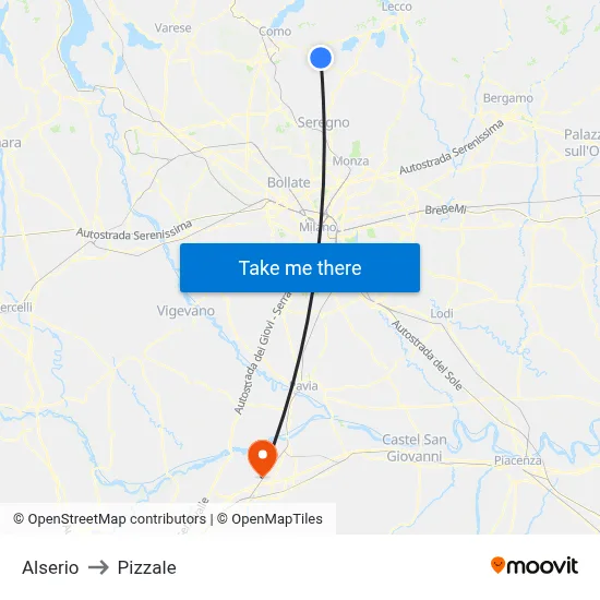 Alserio to Pizzale map