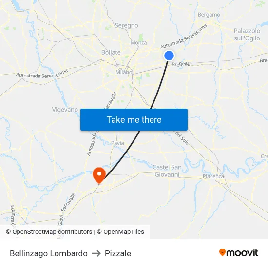 Bellinzago Lombardo to Pizzale map