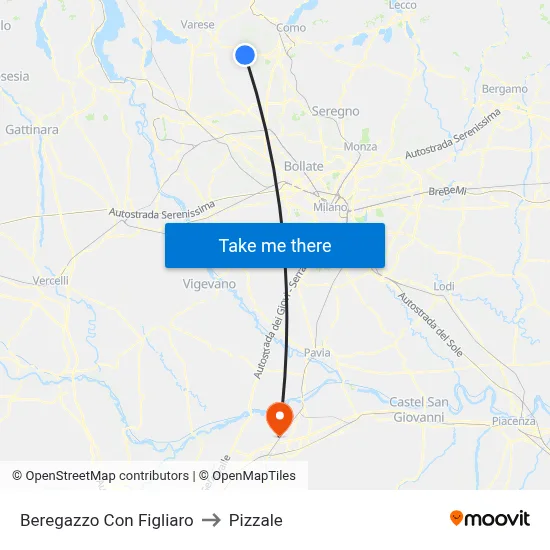 Beregazzo con Figliaro to Pizzale map