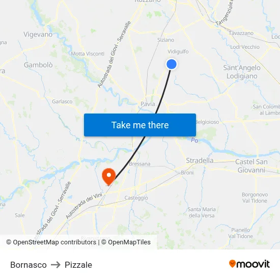Bornasco to Pizzale map