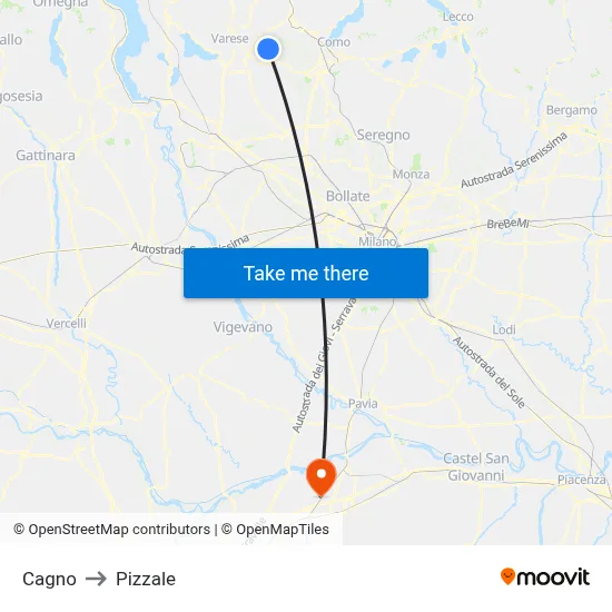 Cagno to Pizzale map