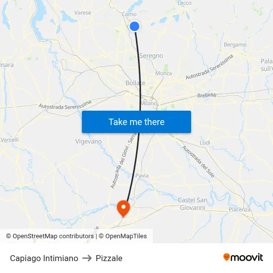 Capiago Intimiano to Pizzale map