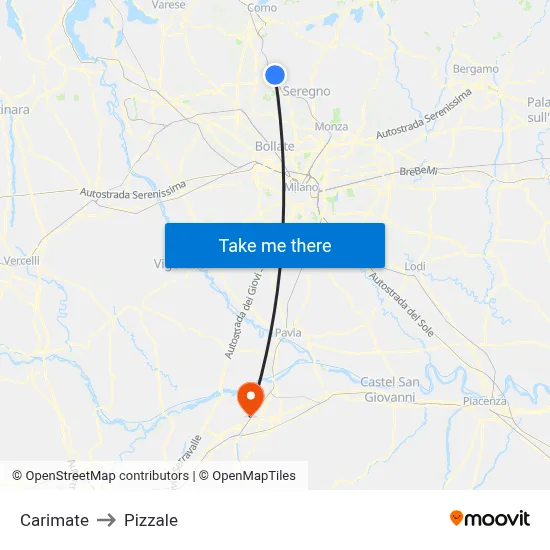 Carimate to Pizzale map