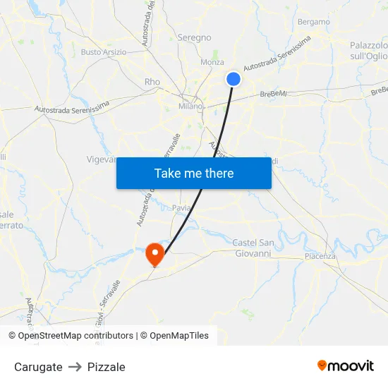 Carugate to Pizzale map