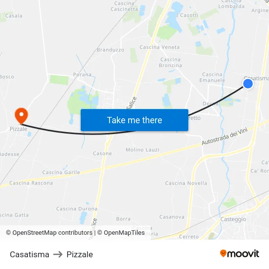 Casatisma to Pizzale map