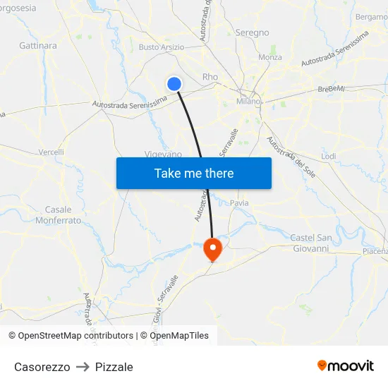 Casorezzo to Pizzale map