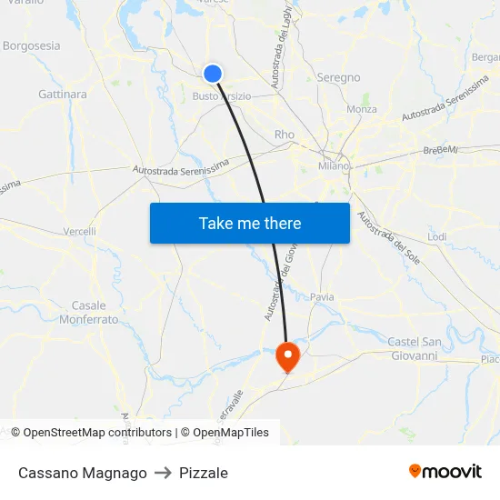 Cassano Magnago to Pizzale map