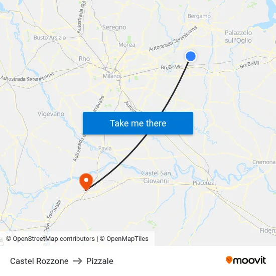 Castel Rozzone to Pizzale map