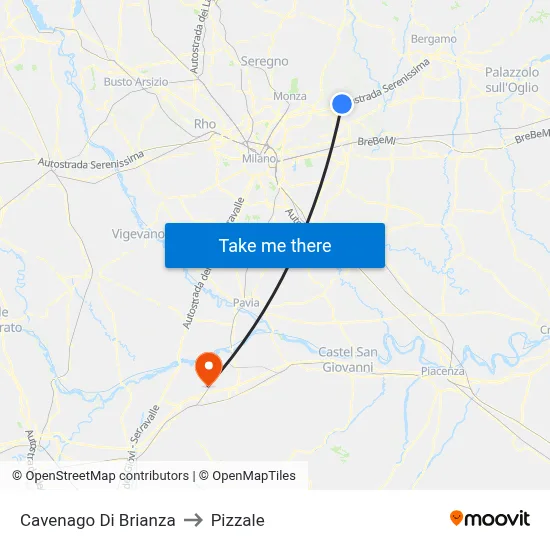Cavenago di Brianza to Pizzale map