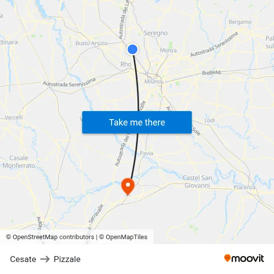 Cesate to Pizzale map