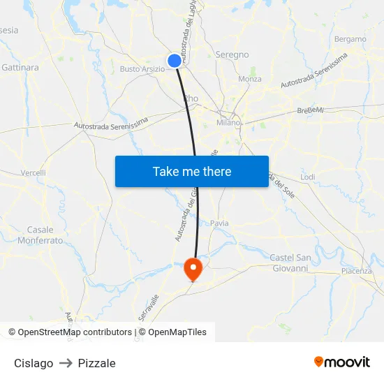 Cislago to Pizzale map