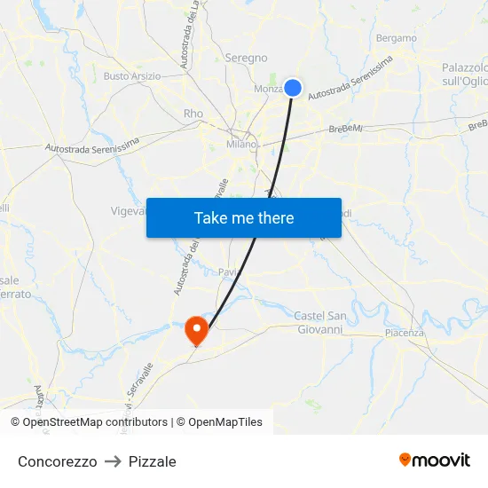 Concorezzo to Pizzale map