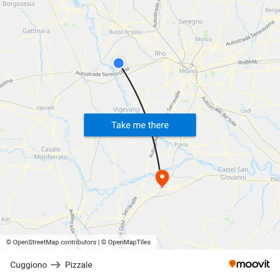 Cuggiono to Pizzale map