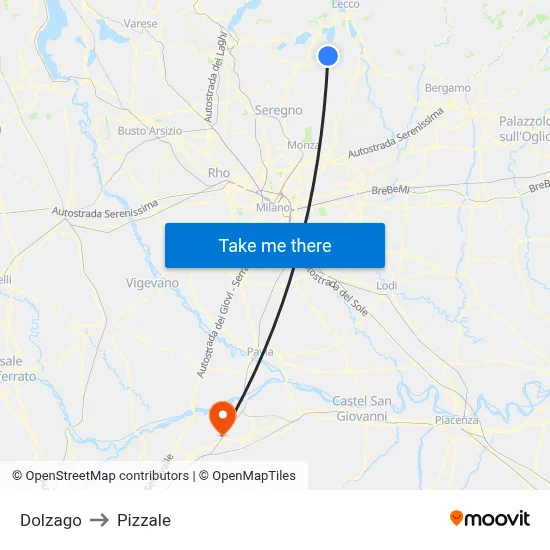 Dolzago to Pizzale map