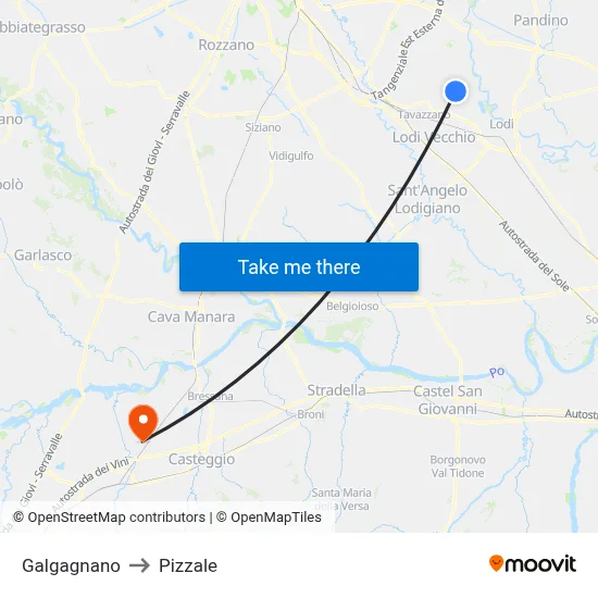 Galgagnano to Pizzale map