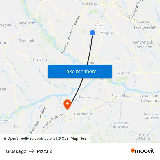 Giussago to Pizzale map