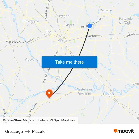 Grezzago to Pizzale map