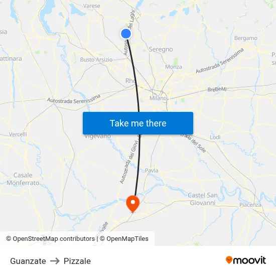 Guanzate to Pizzale map