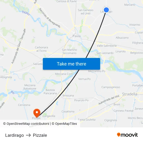 Lardirago to Pizzale map