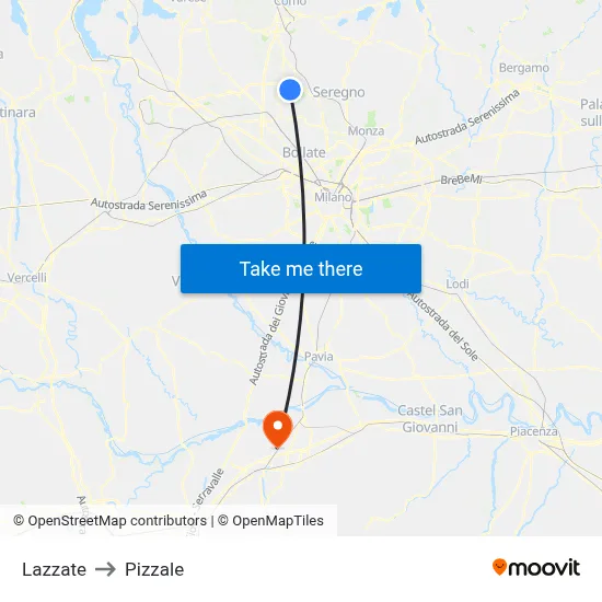 Lazzate to Pizzale map
