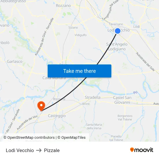 Lodi Vecchio to Pizzale map