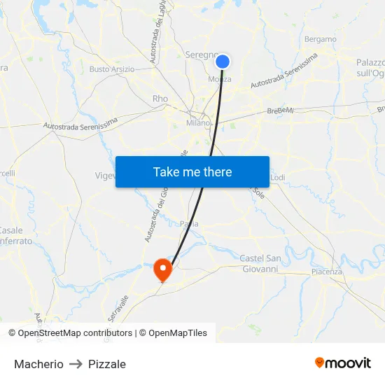 Macherio to Pizzale map