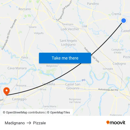 Madignano to Pizzale map
