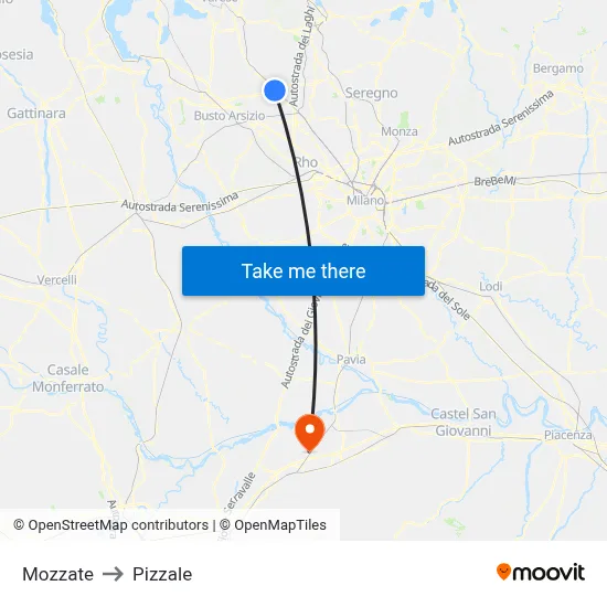 Mozzate to Pizzale map
