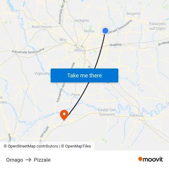 Ornago to Pizzale map