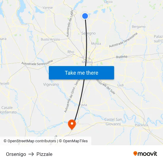 Orsenigo to Pizzale map