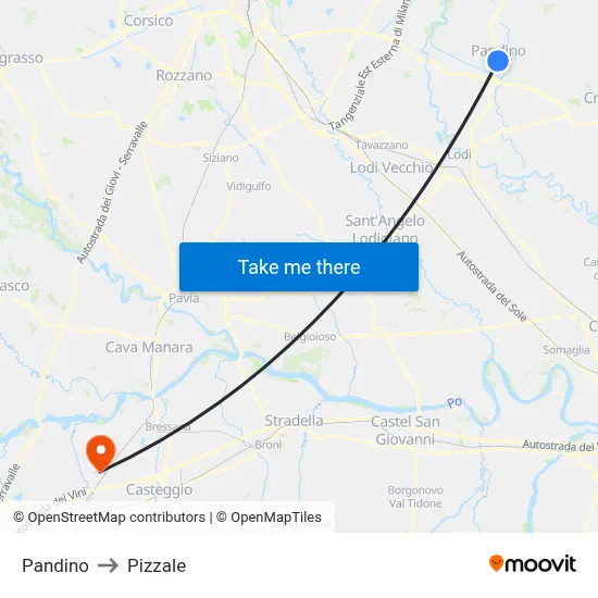 Pandino to Pizzale map