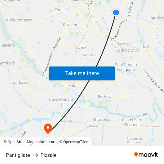 Pantigliate to Pizzale map