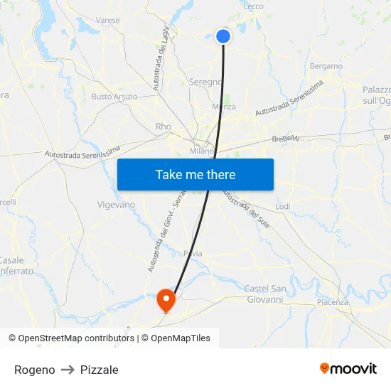 Rogeno to Pizzale map