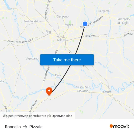 Roncello to Pizzale map