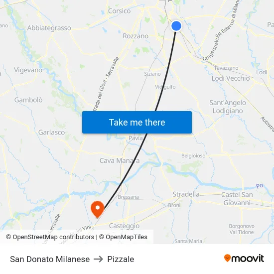 San Donato Milanese to Pizzale map
